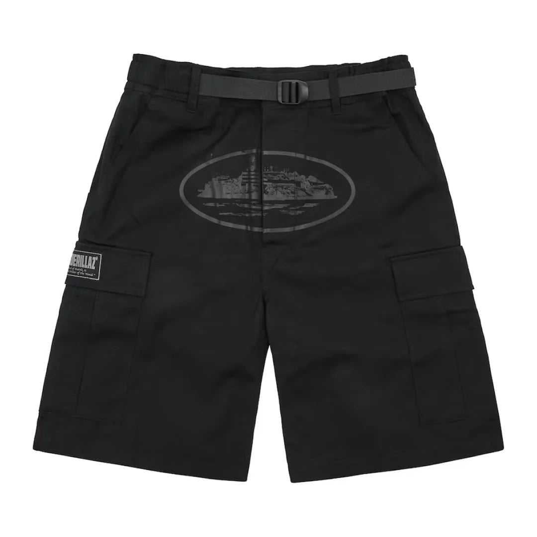 Corteiz Alcatraz Cargo Shorts Triple Black