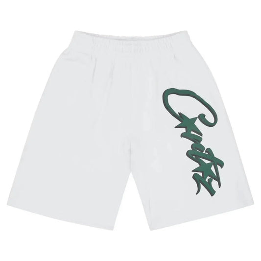 Corteiz Shorts White Forest Green Logo