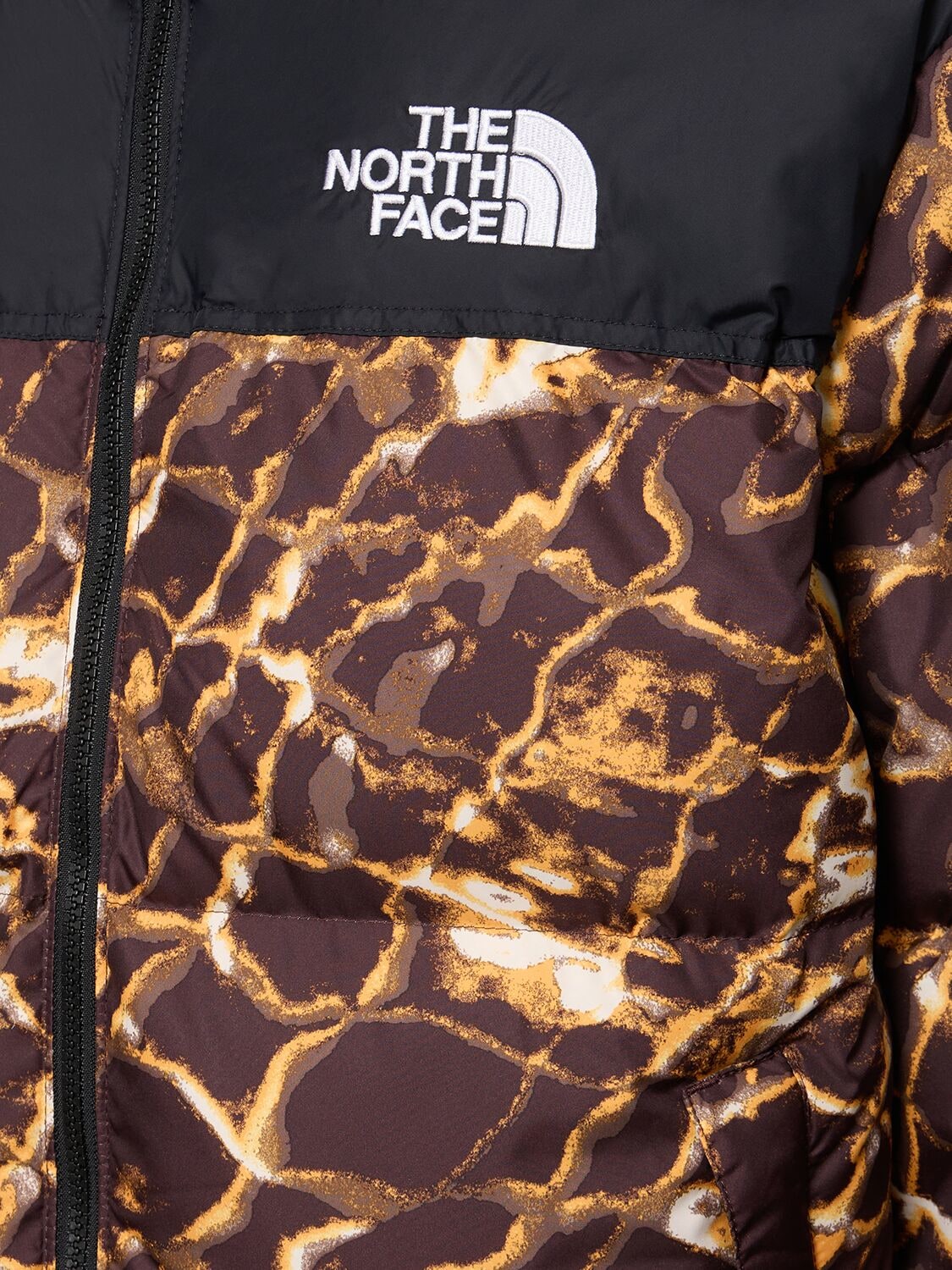 The North Face 1996 Retro Nuptse down puffer jacket in brown distort print