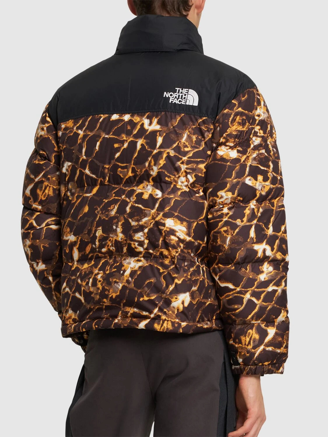 The North Face 1996 Retro Nuptse down puffer jacket in brown distort print
