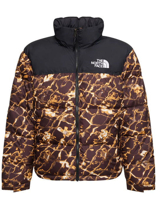 The North Face 1996 Retro Nuptse down puffer jacket in brown distort print