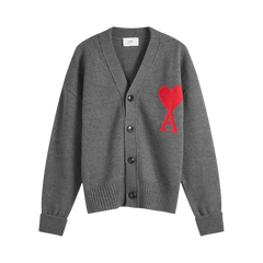 Ami Large A Heart Cardigan 'Grey/Red'